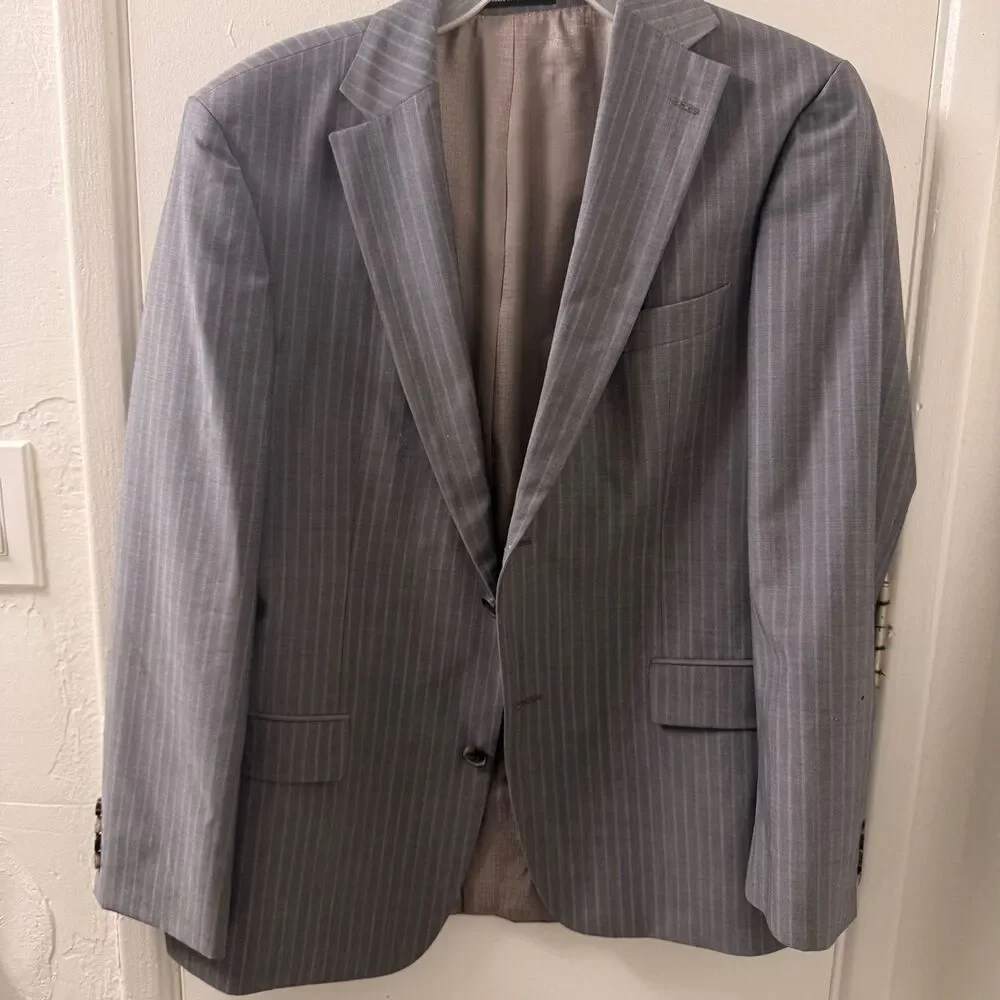 Hugo Boss 40R Men’s Suit Blazer Pinstripe Gray White